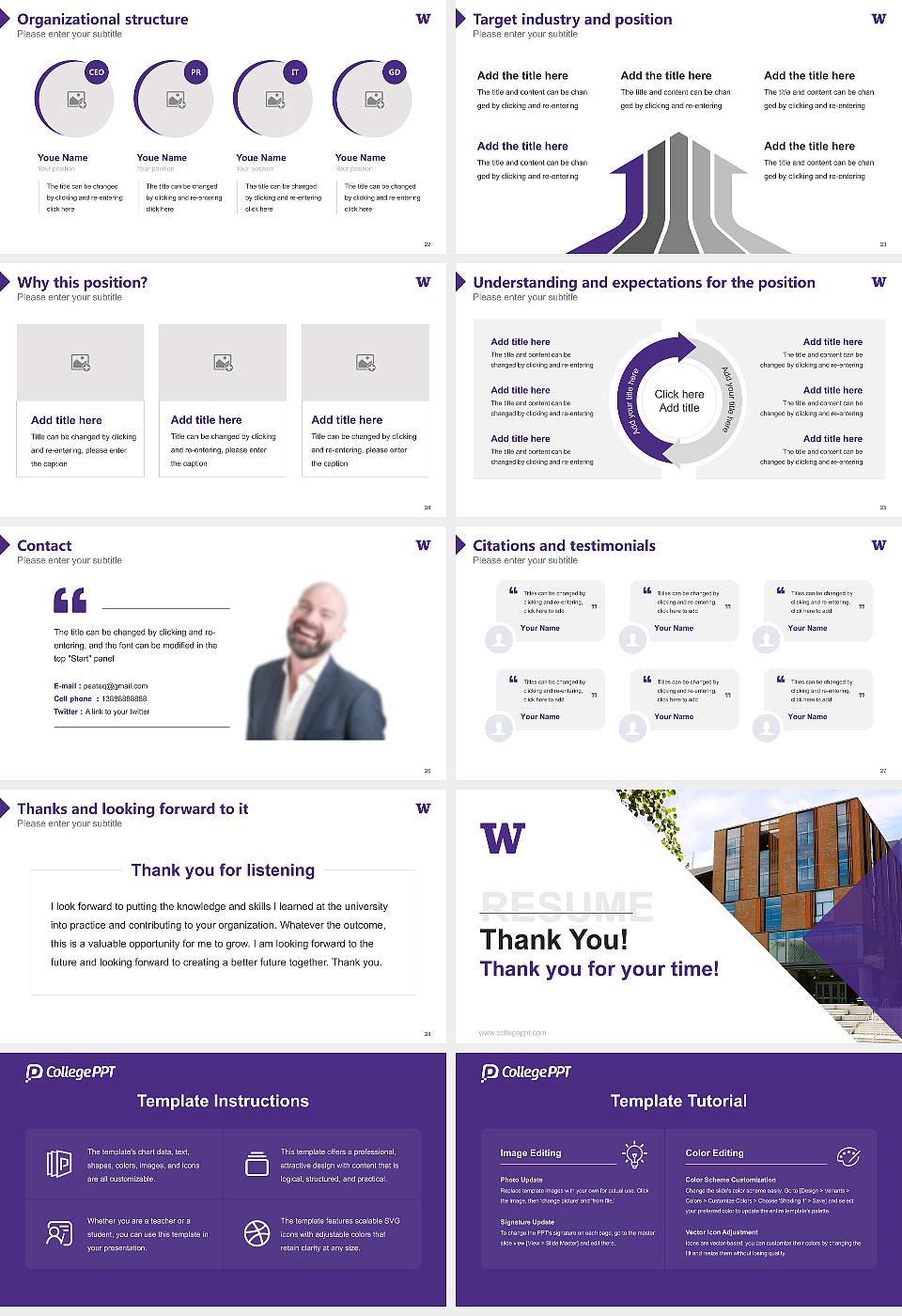 University of Washington-Bothell Campus Resume PPT Template16:9 ratio PPT effect preview image4
