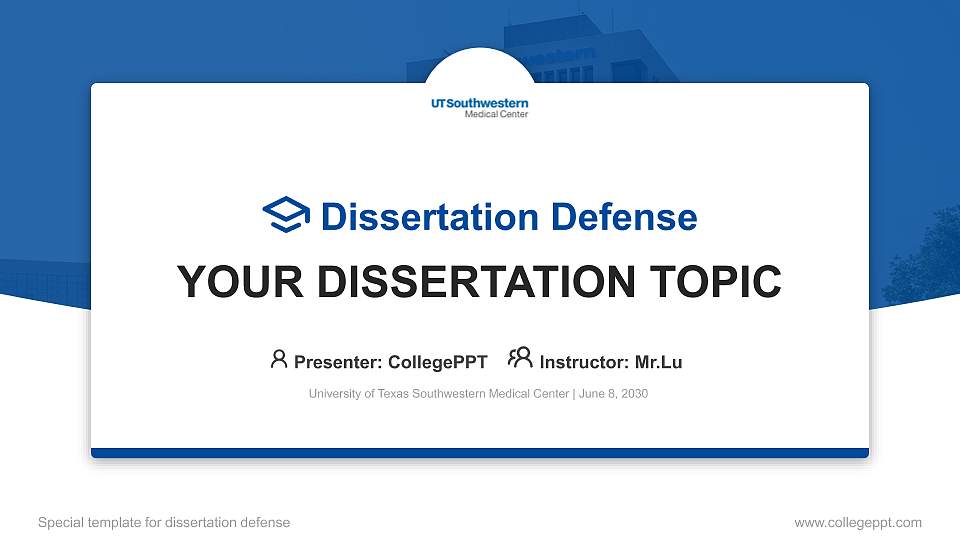 University of Texas Southwestern Medical Center Graduation Thesis Defense PPT Template16:9 ratio PPT effect preview image