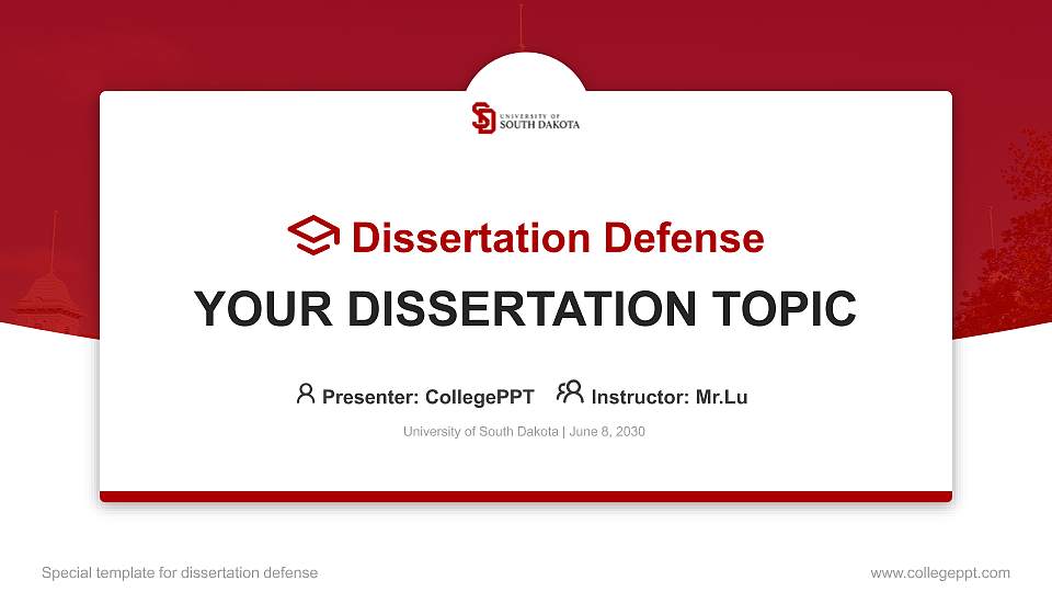 University of South Dakota Graduation Thesis Defense PPT Template16:9 ratio PPT effect preview image