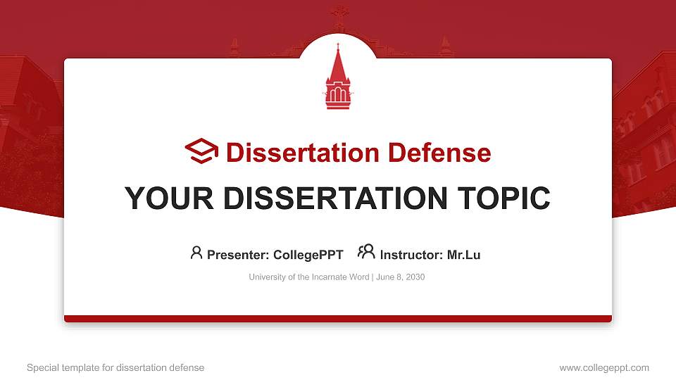 University of the Incarnate Word Graduation Thesis Defense PPT Template16:9 ratio PPT effect preview image
