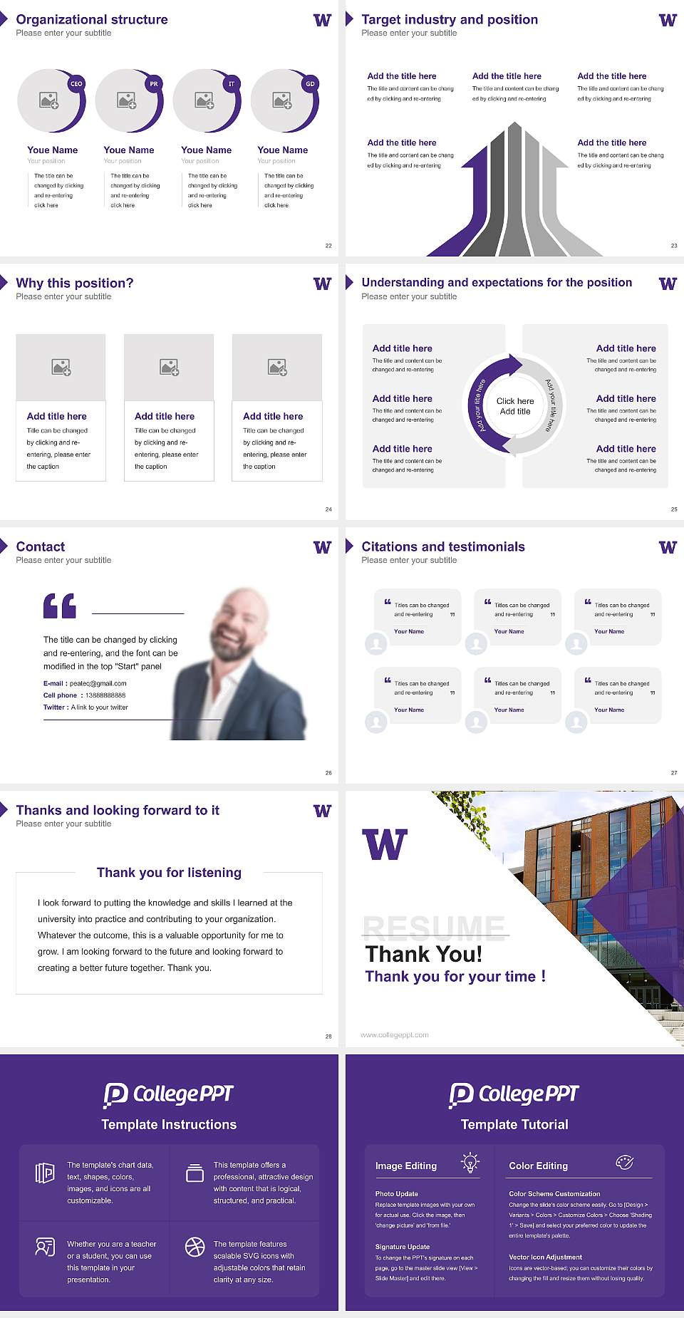 University of Washington-Bothell Campus Resume PPT Template4:3 ratio PPT effect preview image4