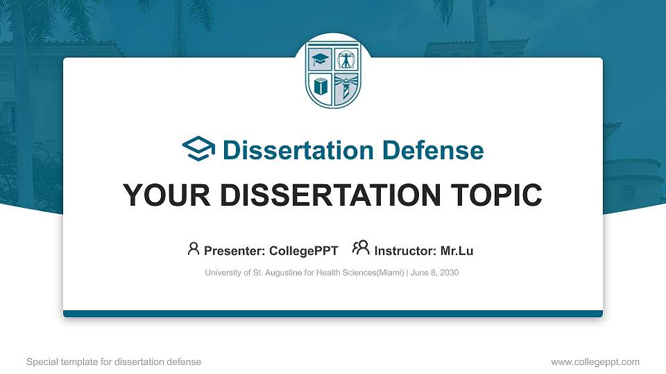 University of St. Augustine for Health Sciences(Miami) Graduation Thesis Defense PPT Template16:9 ratio PPT effect preview image
