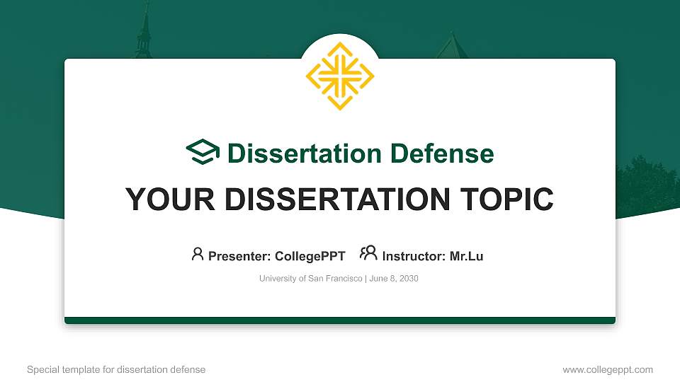 University of San Francisco Graduation Thesis Defense PPT Template16:9 ratio PPT effect preview image1
