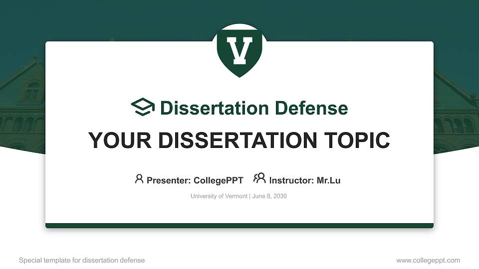 University of Vermont Graduation Thesis Defense PPT Template16:9 ratio PPT effect preview image