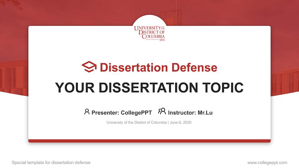 University of the District of Columbia Graduation Thesis Defense PPT Template16:9 ratio PPT effect preview image