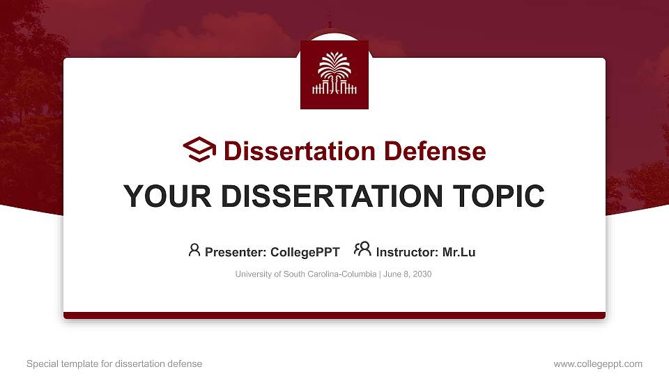 University of South Carolina-Columbia Graduation Thesis Defense PPT Template16:9 ratio PPT effect preview image