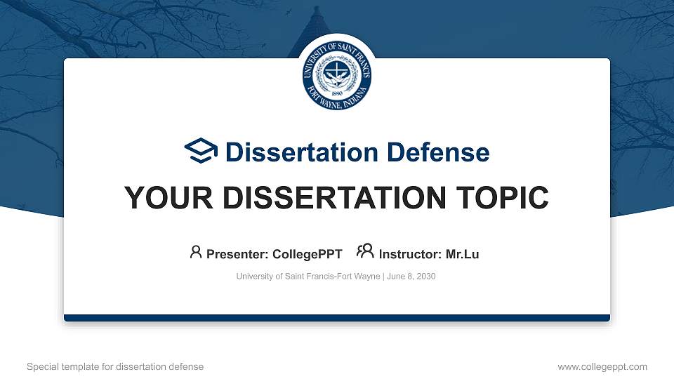 University of Saint Francis-Fort Wayne Graduation Thesis Defense PPT Template16:9 ratio PPT effect preview image