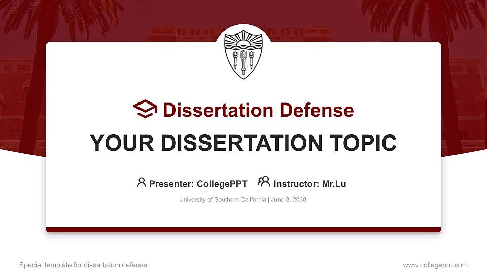 University of Southern California Graduation Thesis Defense PPT Template16:9 ratio PPT effect preview image