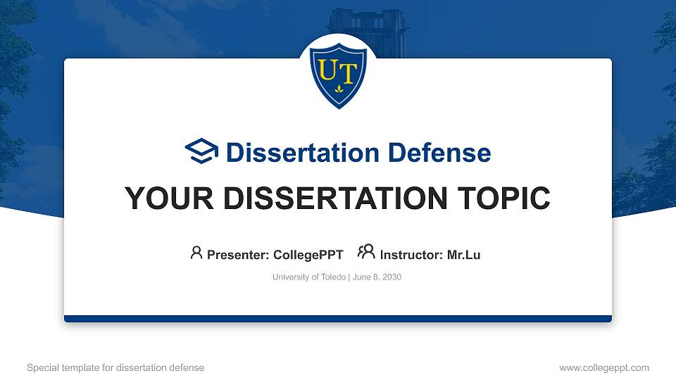 University of Toledo Graduation Thesis Defense PPT Template16:9 ratio PPT effect preview image1