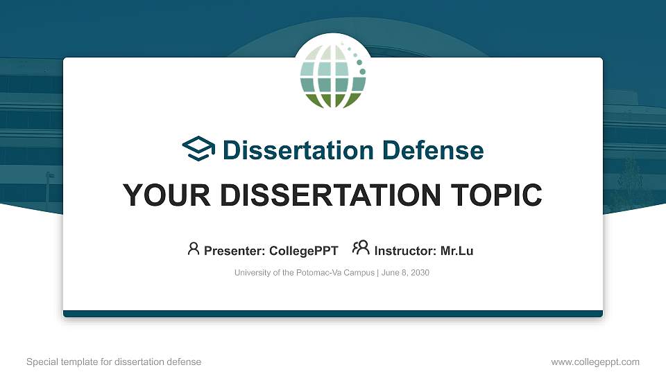 University of the Potomac-Va Campus Graduation Thesis Defense PPT Template16:9 ratio PPT effect preview image