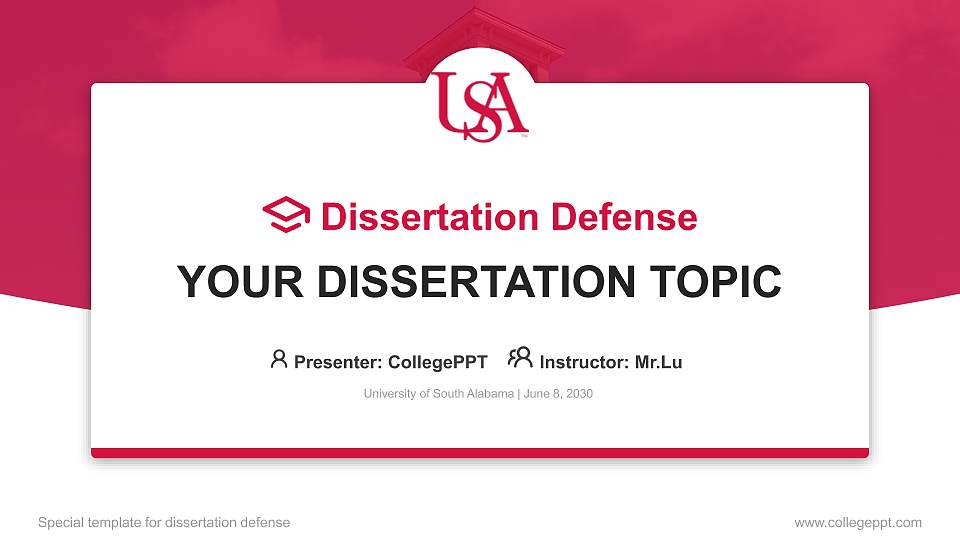 University of South Alabama Graduation Thesis Defense PPT Template16:9 ratio PPT effect preview image