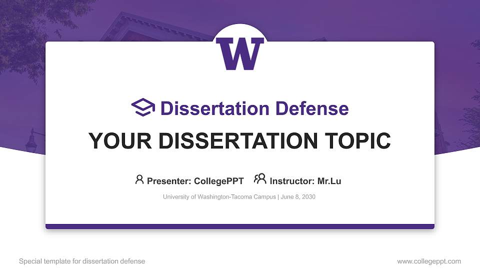University of Washington-Tacoma Campus Graduation Thesis Defense PPT Template16:9 ratio PPT effect preview image