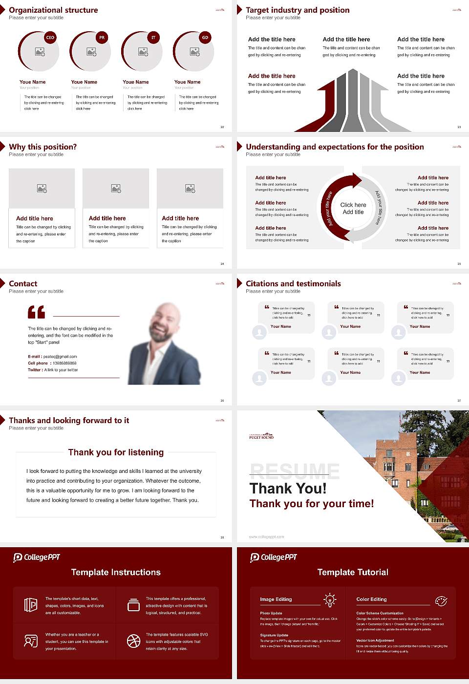 University of Puget Sound Resume PPT Template16:9 ratio PPT effect preview image4