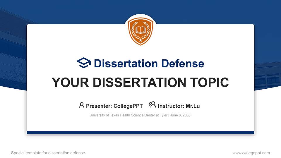 University of Texas Health Science Center at Tyler Graduation Thesis Defense PPT Template16:9 ratio PPT effect preview image