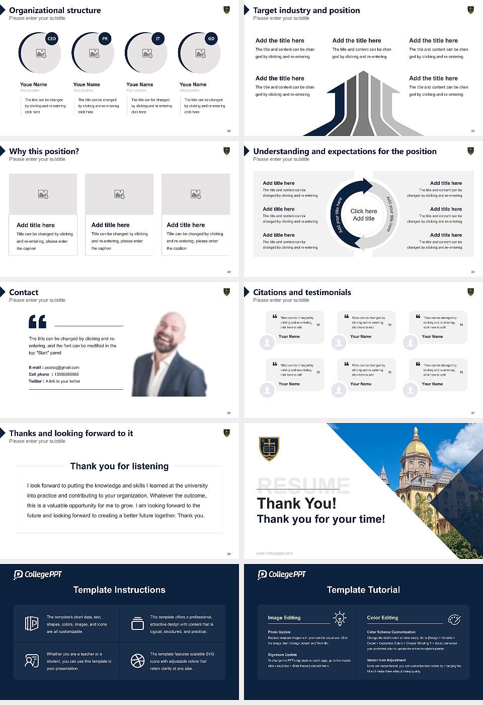 University of Notre Dame Resume PPT Template16:9 ratio PPT effect preview image4