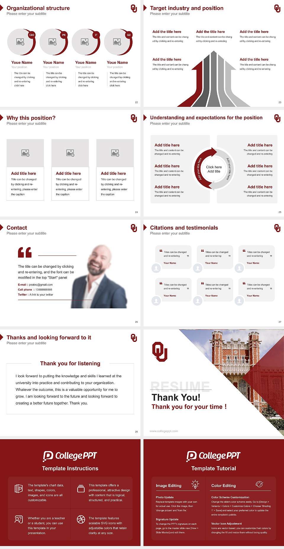 University of Oklahoma-Norman Campus Resume PPT Template4:3 ratio PPT effect preview image4