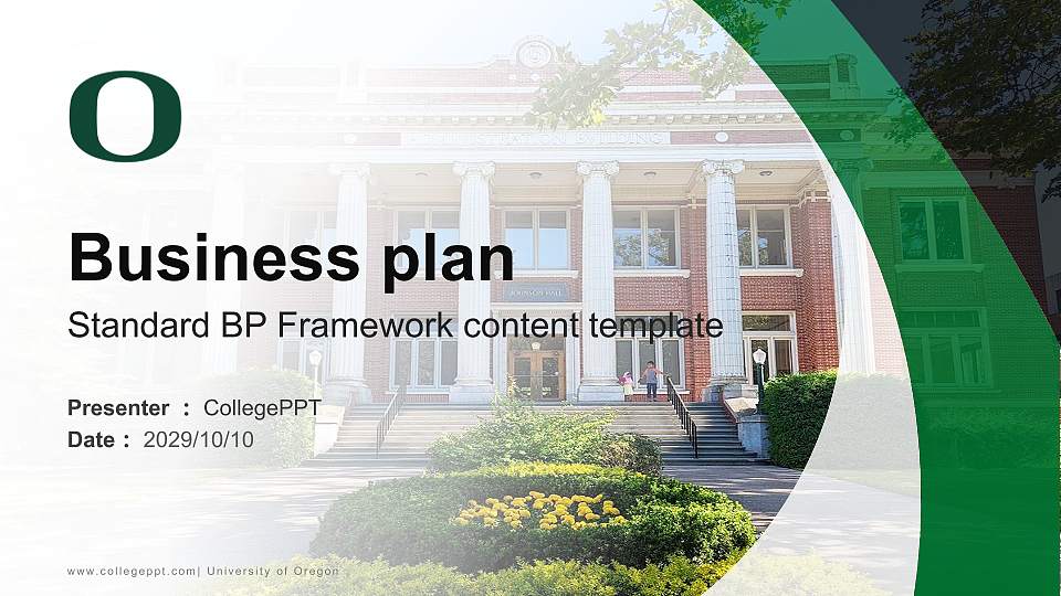 University of Oregon Competition/Entrepreneurship Contest PPT Template16:9 ratio PPT effect preview image