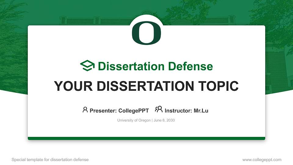 University of Oregon Graduation Thesis Defense PPT Template16:9 ratio PPT effect preview image