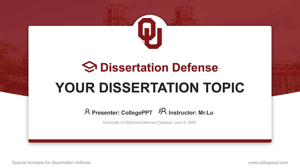 University of Oklahoma-Norman Campus Graduation Thesis Defense PPT Template16:9 ratio PPT effect preview image
