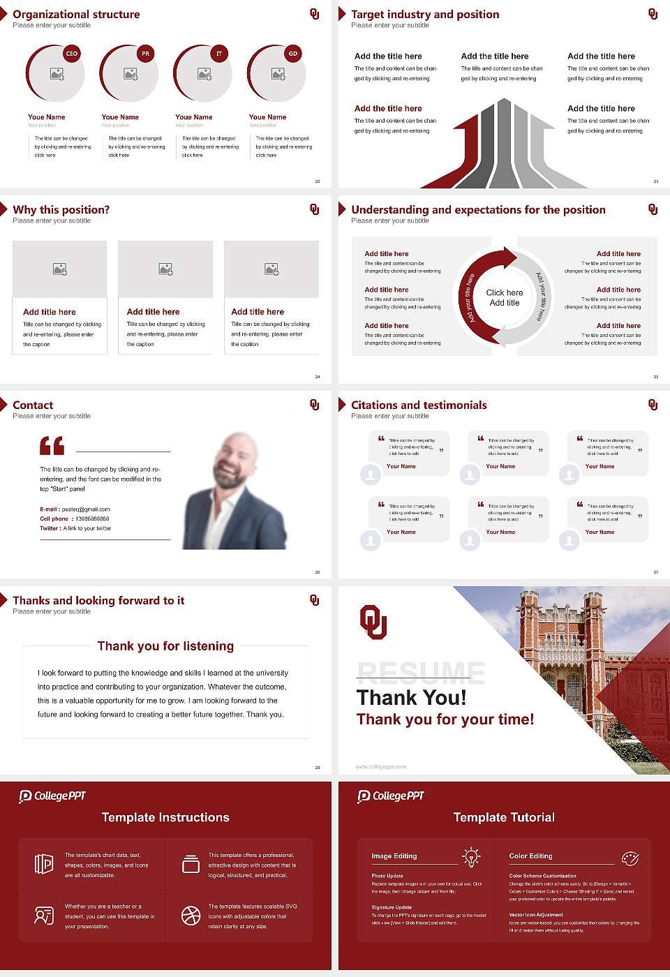 University of Oklahoma-Norman Campus Resume PPT Template16:9 ratio PPT effect preview image4