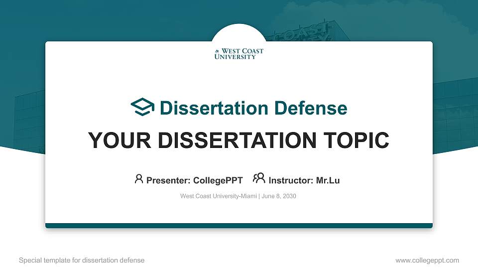 West Coast University-Miami Graduation Thesis Defense PPT Template16:9 ratio PPT effect preview image