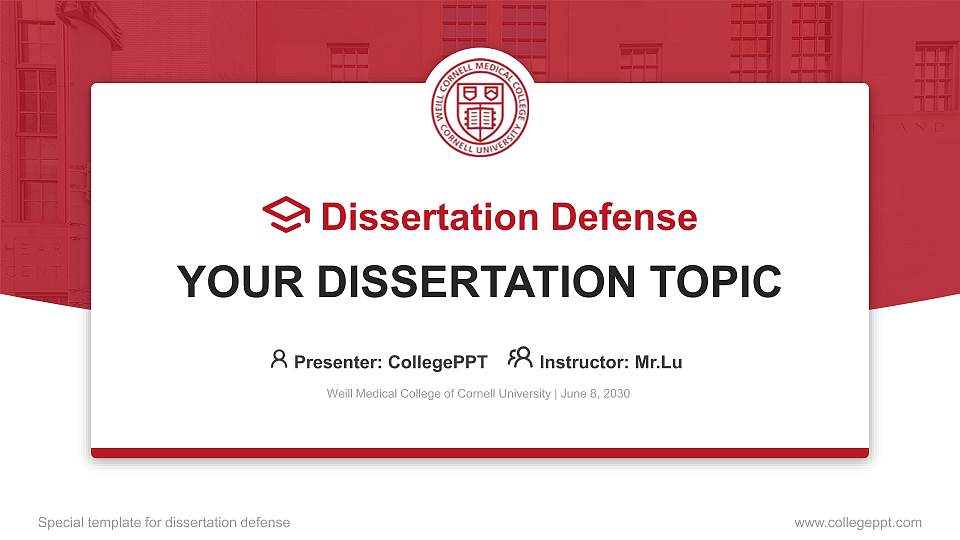 Weill Medical College of Cornell University Graduation Thesis Defense PPT Template16:9 ratio PPT effect preview image
