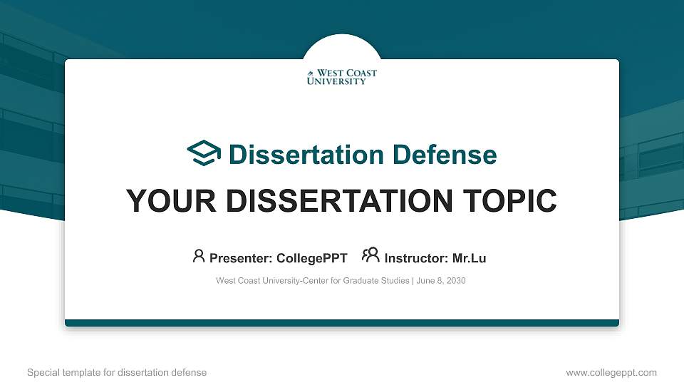 West Coast University-Center for Graduate Studies Graduation Thesis Defense PPT Template16:9 ratio PPT effect preview image