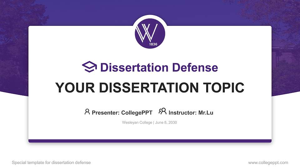 Wesleyan College Graduation Thesis Defense PPT Template16:9 ratio PPT effect preview image