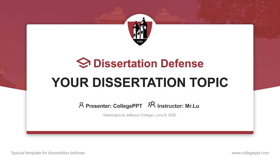 Washington & Jefferson College Graduation Thesis Defense PPT Template16:9 ratio PPT effect preview image