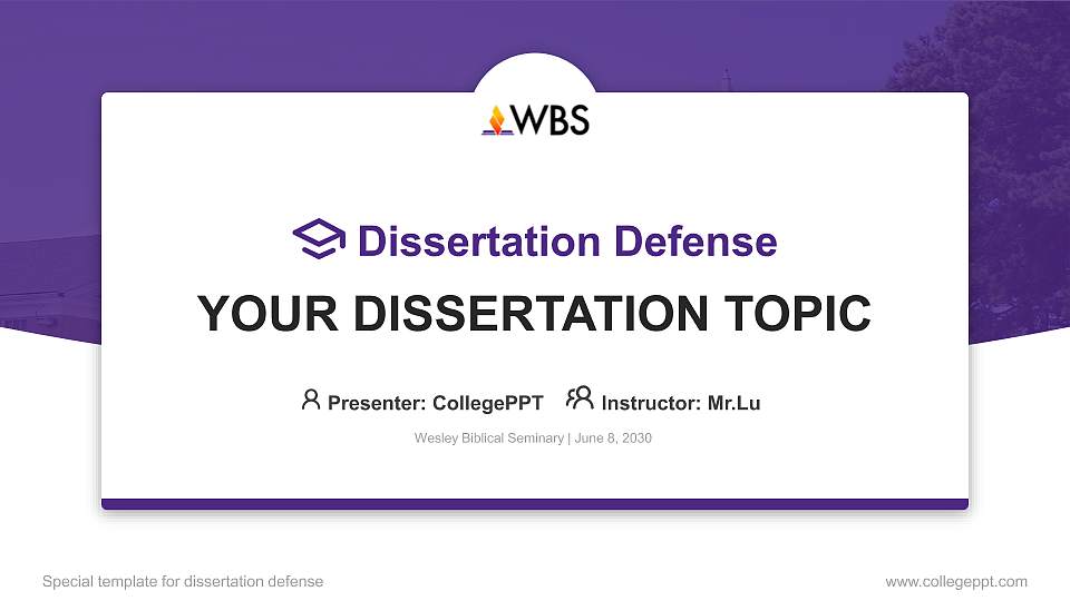 Wesley Biblical Seminary Graduation Thesis Defense PPT Template16:9 ratio PPT effect preview image