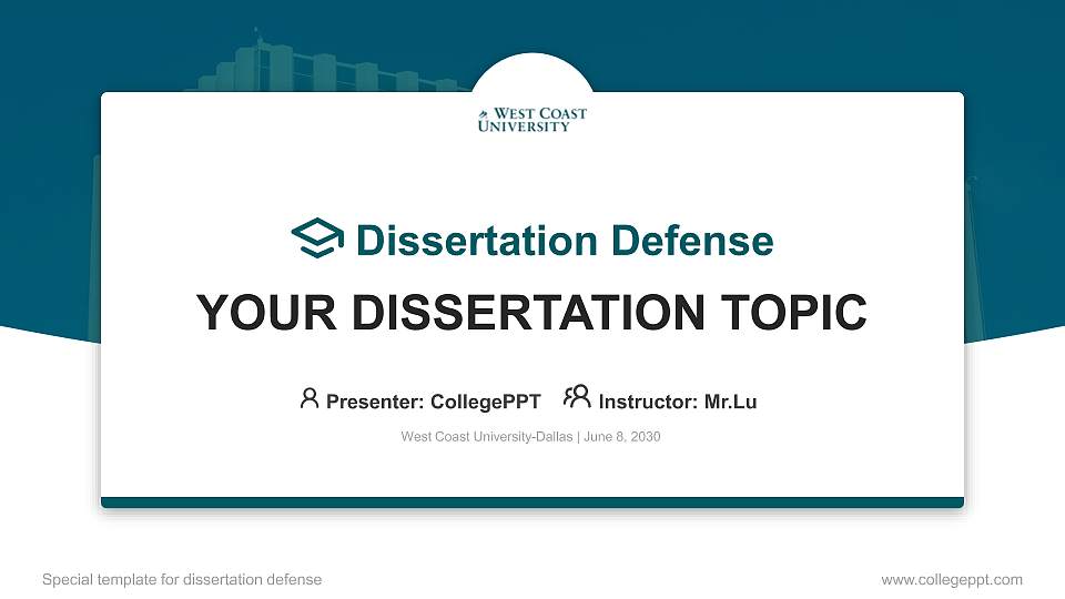 West Coast University-Dallas Graduation Thesis Defense PPT Template16:9 ratio PPT effect preview image