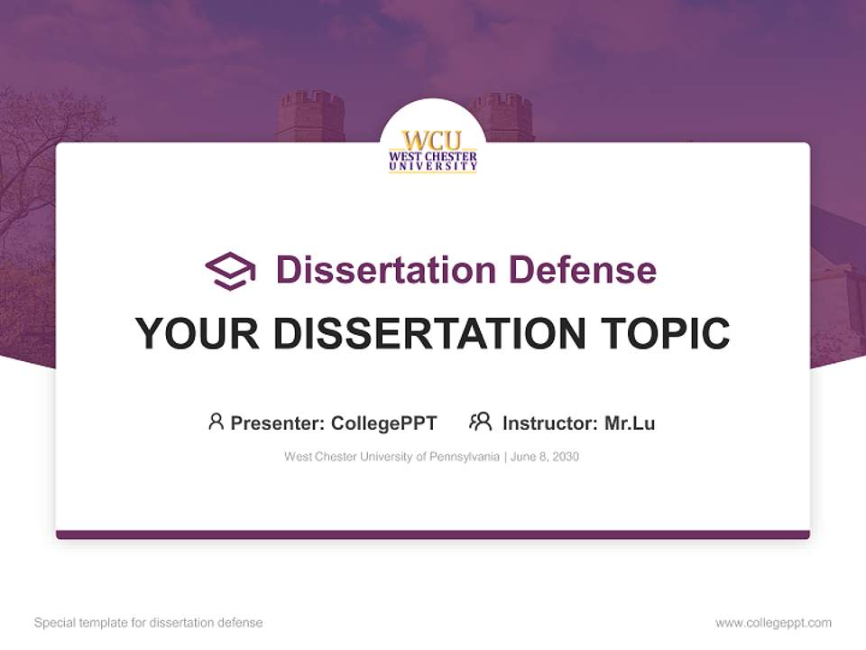 West Chester University of Pennsylvania Graduation Thesis Defense PPT Template4:3 ratio PPT effect preview image7