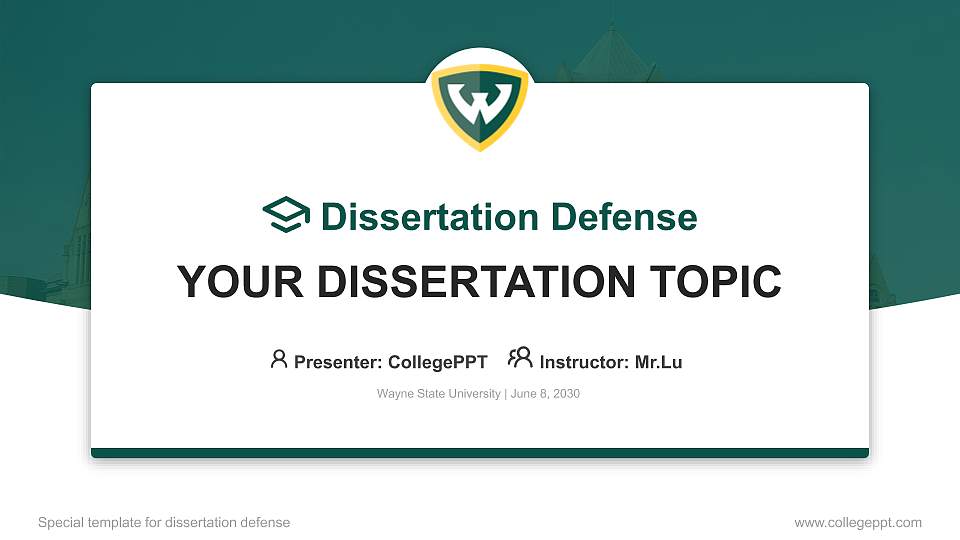 Wayne State University Graduation Thesis Defense PPT Template16:9 ratio PPT effect preview image