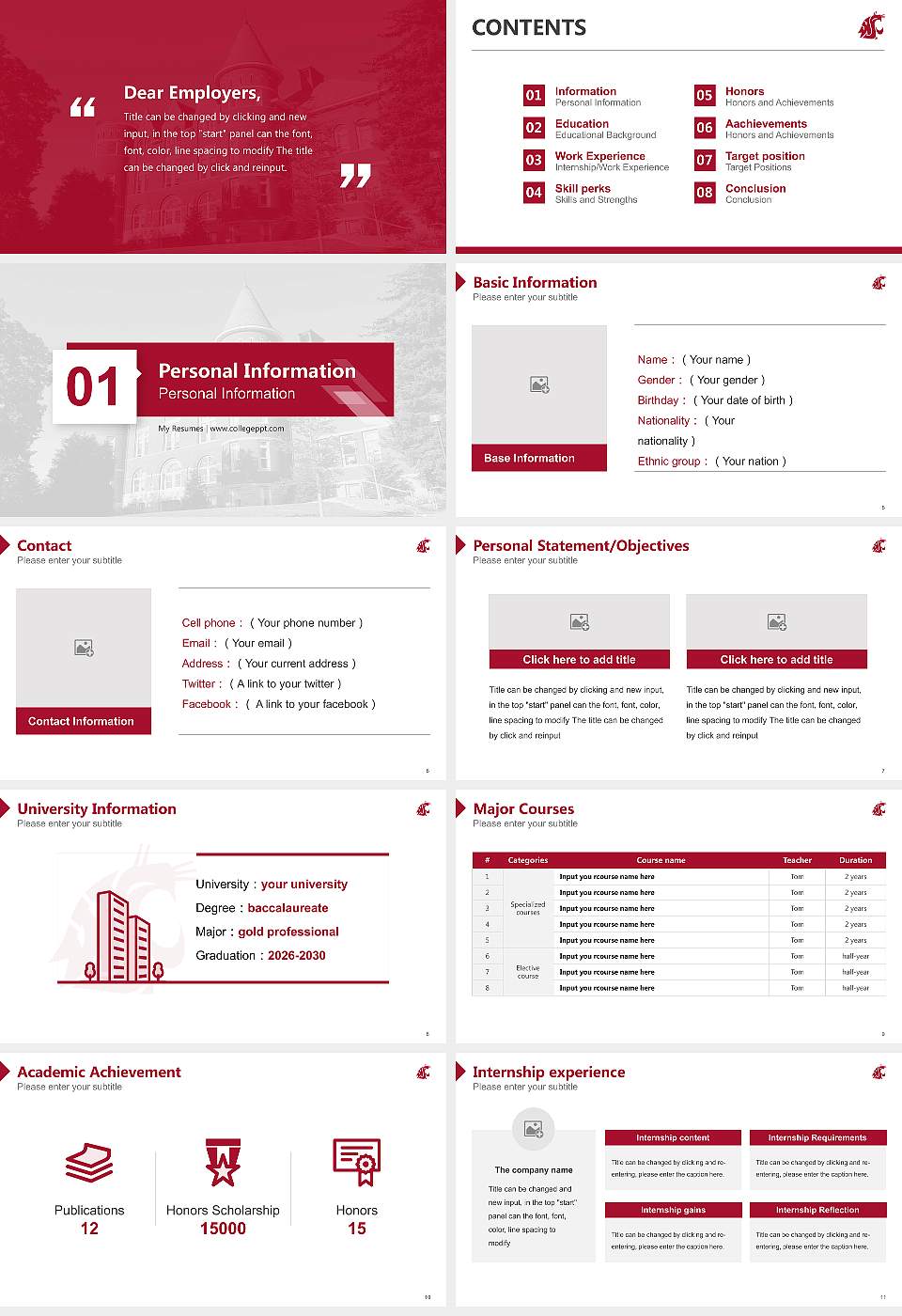 Washington State University Resume PPT Template16:9 ratio PPT effect preview image2