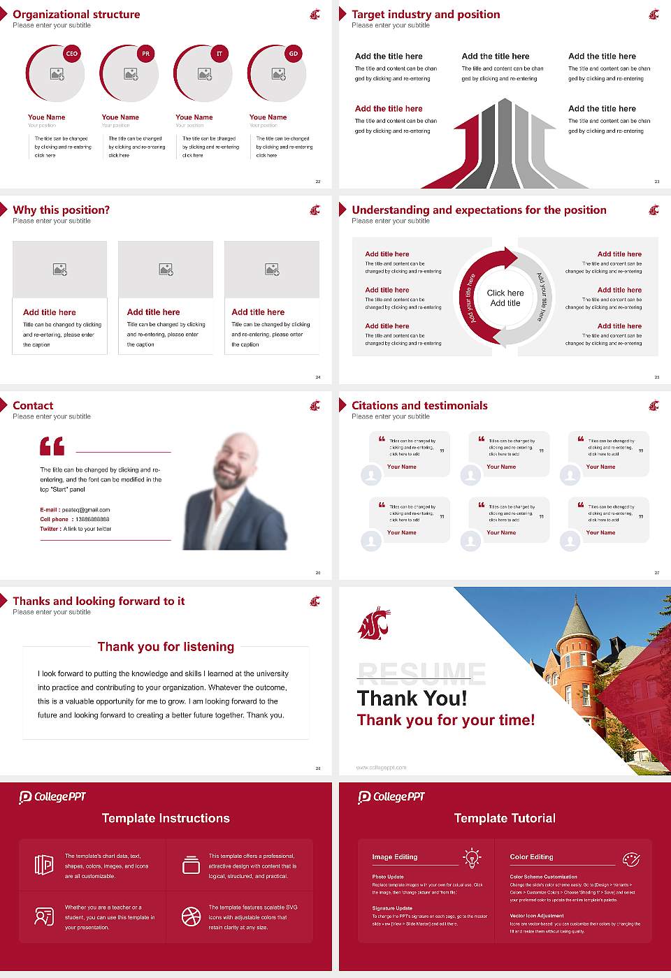 Washington State University Resume PPT Template16:9 ratio PPT effect preview image4