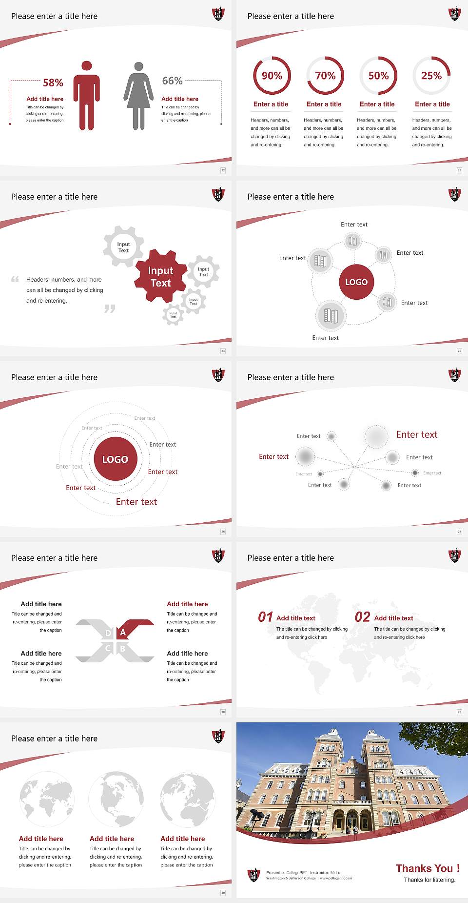 Washington & Jefferson College Course/Courseware Creation PPT Template4:3 ratio PPT effect preview image4