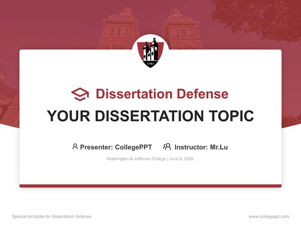 Washington & Jefferson College Graduation Thesis Defense PPT Template4:3 ratio PPT effect preview image7