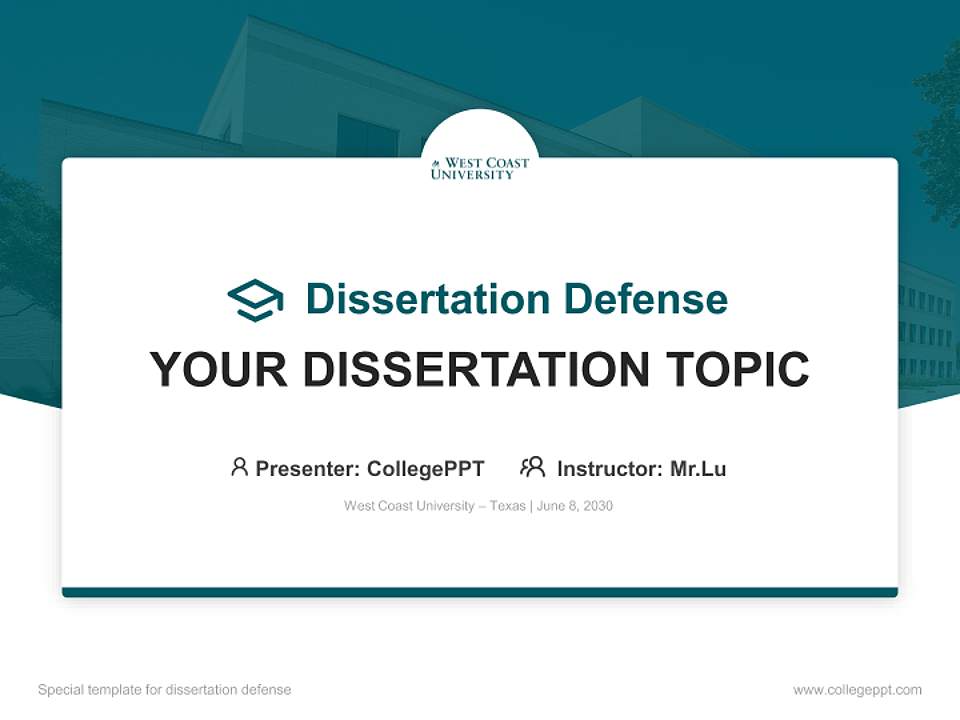 West Coast University – Texas Graduation Thesis Defense PPT Template4:3 ratio PPT effect preview image7
