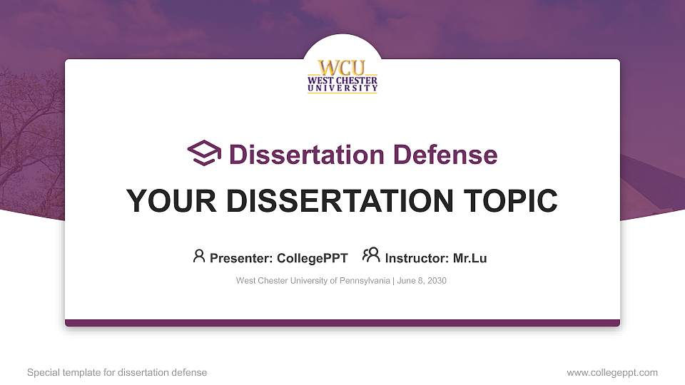 West Chester University of Pennsylvania Graduation Thesis Defense PPT Template16:9 ratio PPT effect preview image