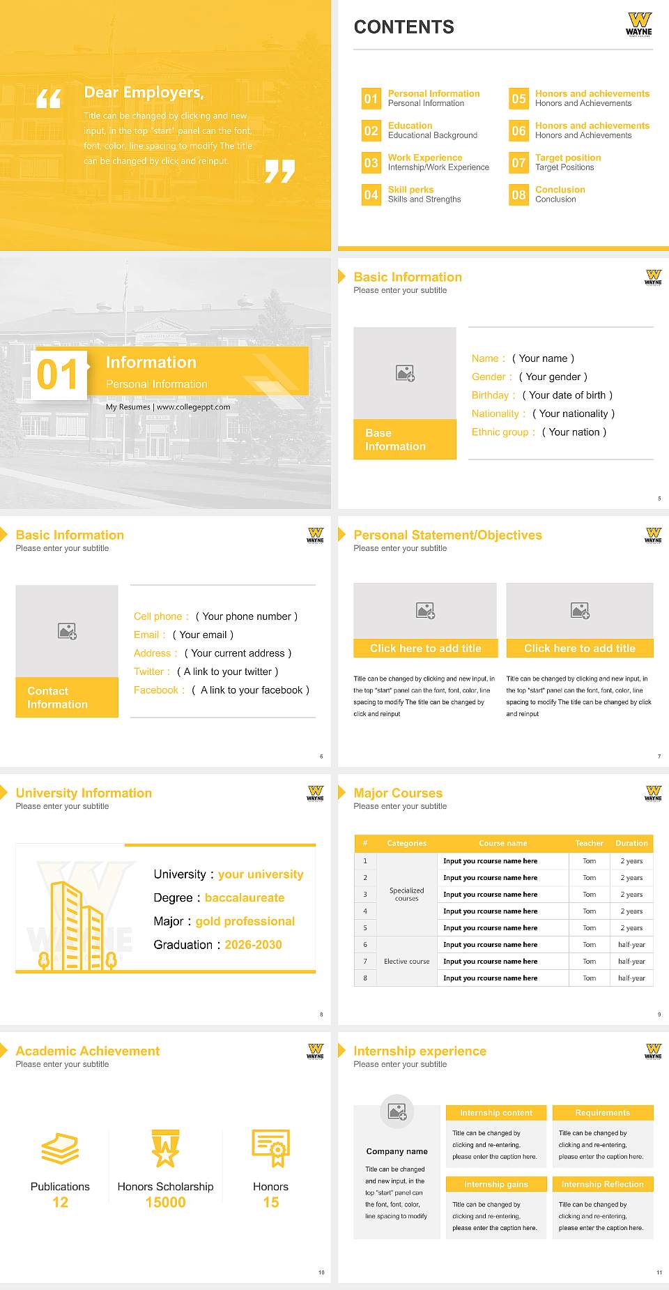 Wayne State College Resume PPT Template4:3 ratio PPT effect preview image2