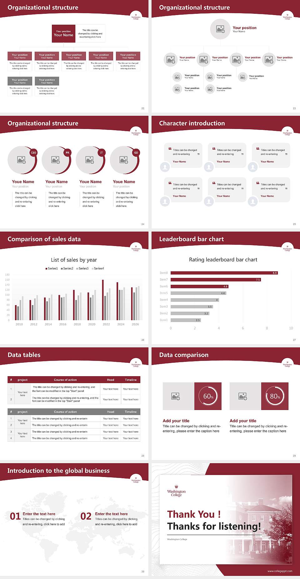 Washington College Academic Presentation/Research Findings Report PPT Template4:3 ratio PPT effect preview image4