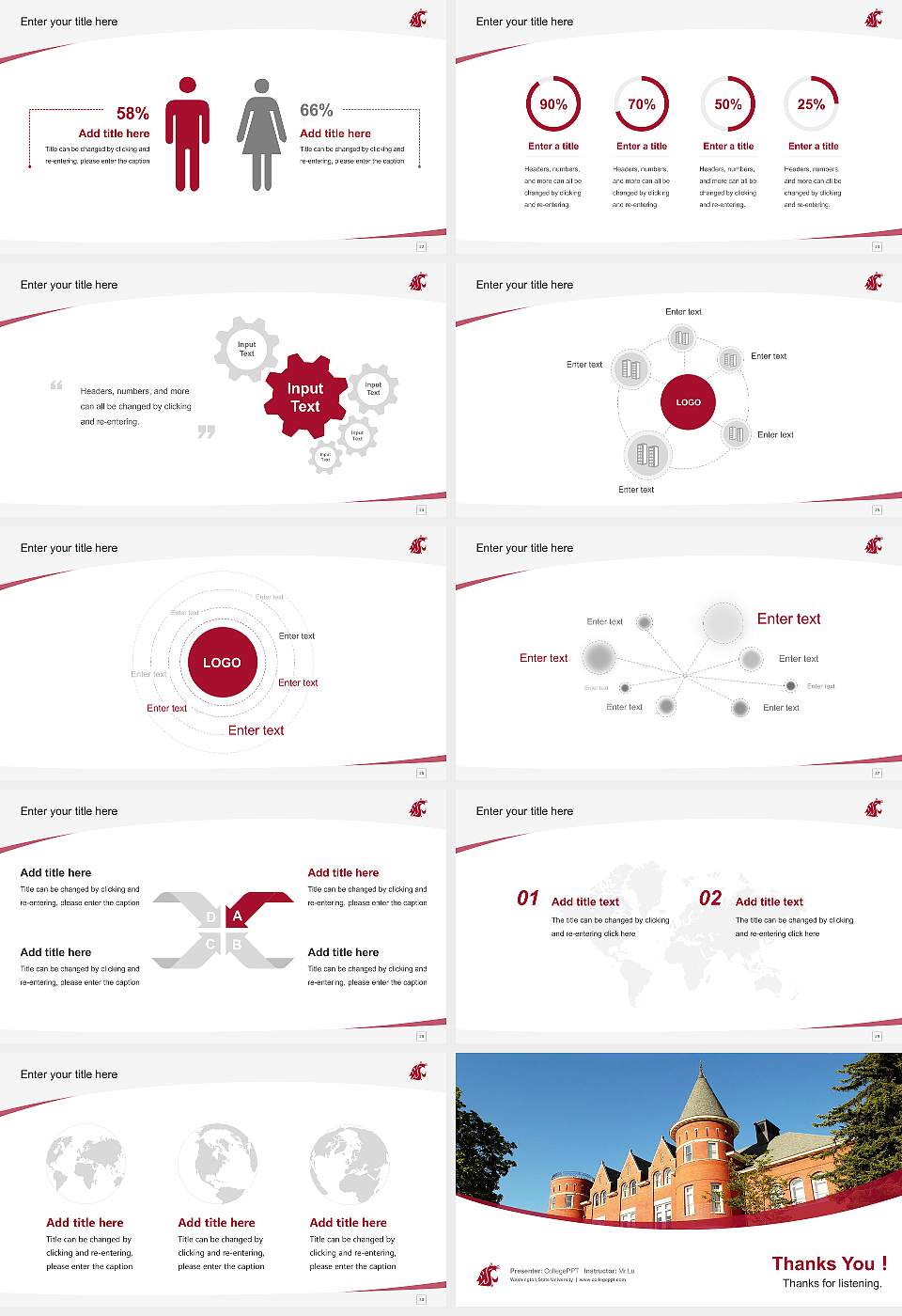 Washington State University Course/Courseware Creation PPT Template16:9 ratio PPT effect preview image4