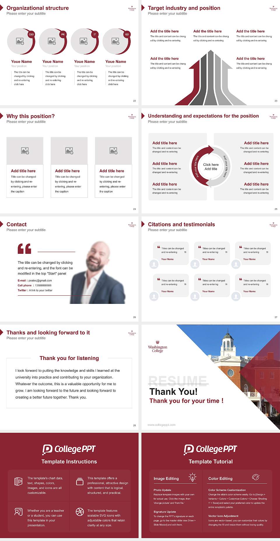 Washington College Resume PPT Template4:3 ratio PPT effect preview image4