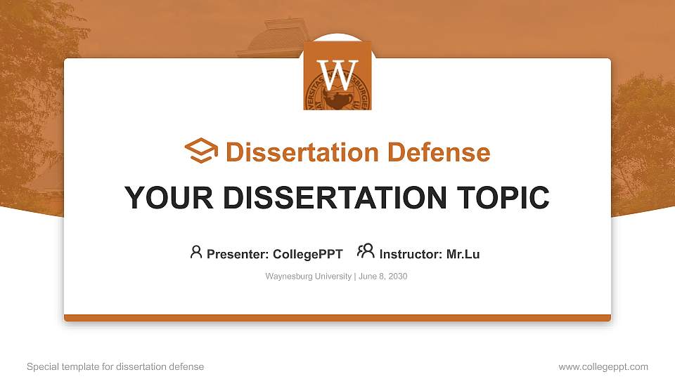 Waynesburg University Graduation Thesis Defense PPT Template16:9 ratio PPT effect preview image