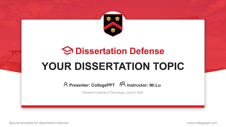 Wentworth Institute of Technology Graduation Thesis Defense PPT Template16:9 ratio PPT effect preview image