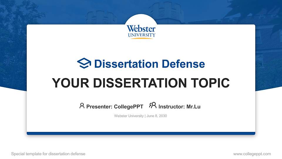 Webster University Graduation Thesis Defense PPT Template16:9 ratio PPT effect preview image