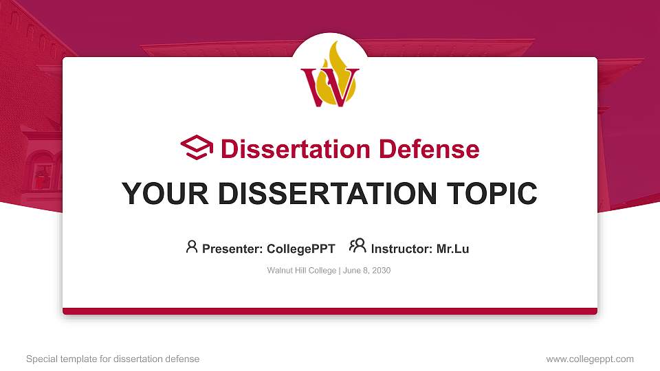 Walnut Hill College Graduation Thesis Defense PPT Template16:9 ratio PPT effect preview image