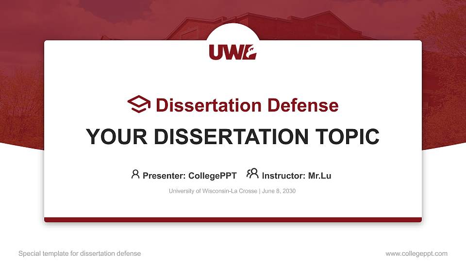 University of Wisconsin-La Crosse Graduation Thesis Defense PPT Template16:9 ratio PPT effect preview image