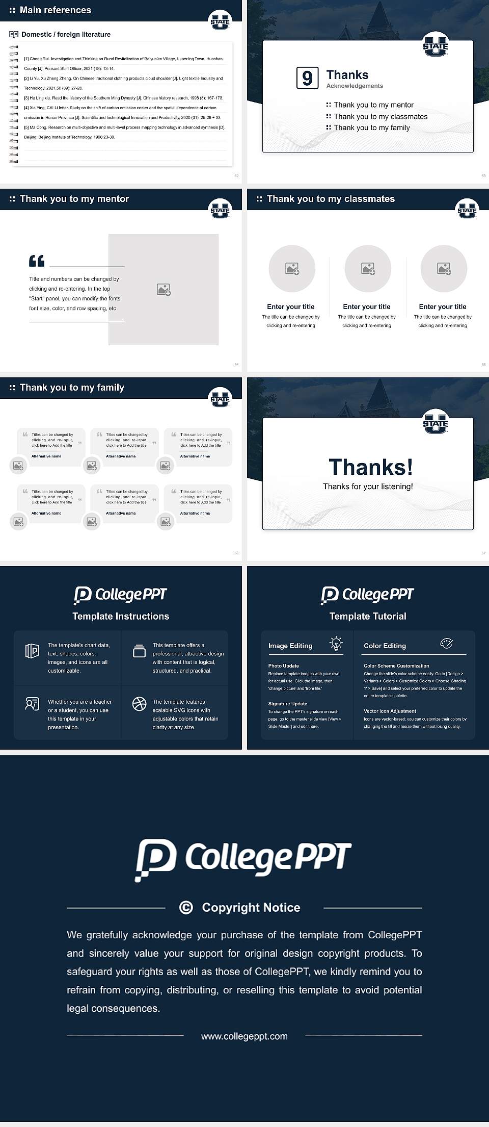 Utah State University Graduation Thesis Defense PPT Template4:3 ratio PPT effect preview image7