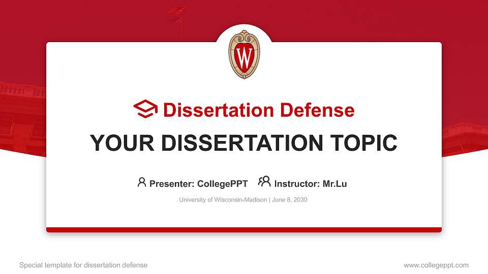 University of Wisconsin-Madison Graduation Thesis Defense PPT Template16:9 ratio PPT effect preview image